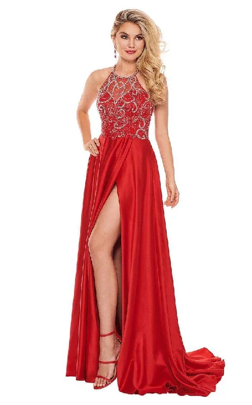 Empire Waist Gown Rachel Allan Prom Beaded Halter Long Dress 6487