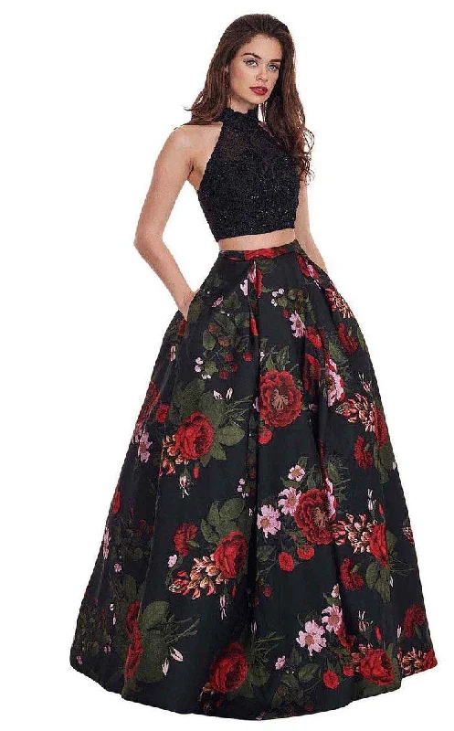 Silk Ball Gown Rachel Allan Prom Long Halter Floral Ball Gown 6504