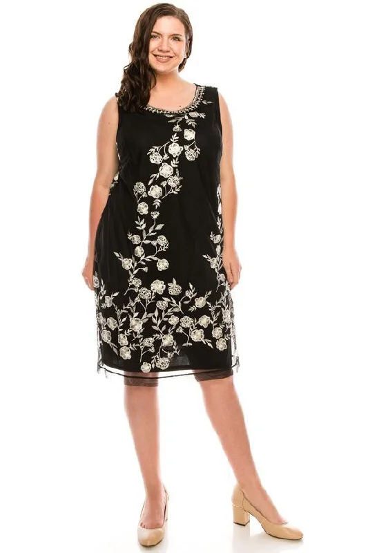 Artistic Embroidered Dress SD Collection Short Plus Size Floral Beaded Dress