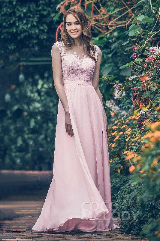 Elegant Wedding Gown Sheath Floor Length Chiffon and Lace Bridesmaid Dress PR3554