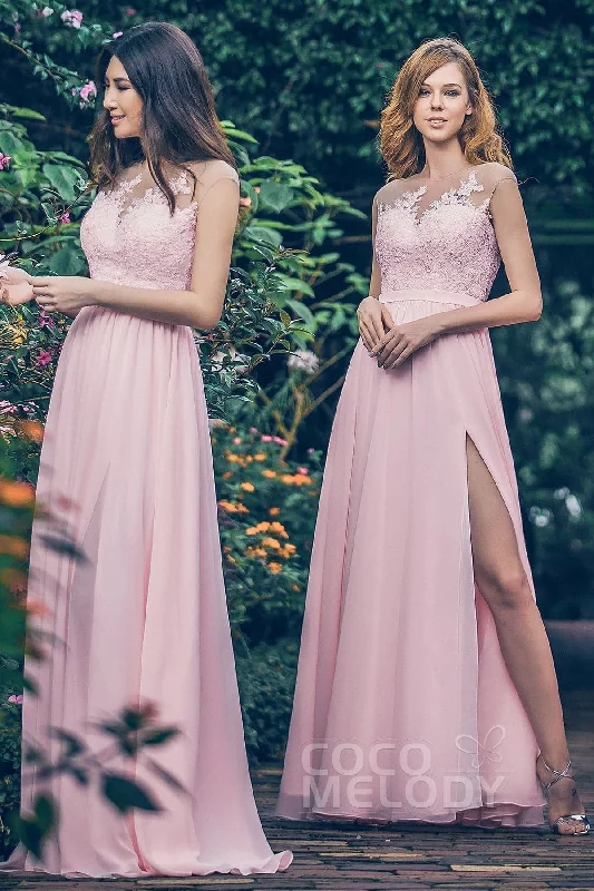 Luxe Satin Dress Sheath Floor Length Chiffon and Lace Bridesmaid Dress PR3595