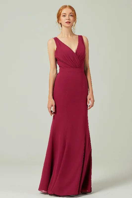 Peplum Dress Sheath-Column Floor Length Chiffon Bridesmaid Dress CB0291