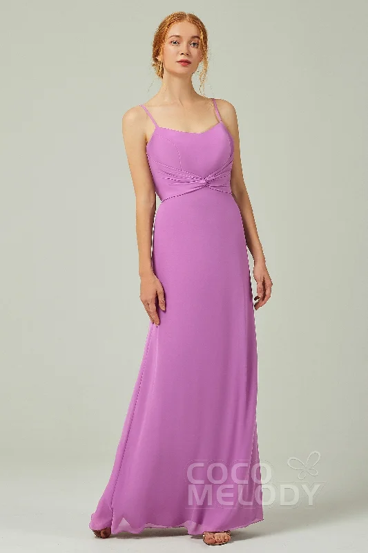 Floor-Sweeping Gown Sheath-Column Floor Length Chiffon Bridesmaid Dress CB0294