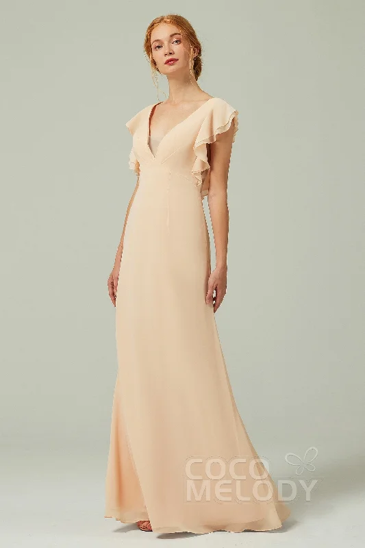 Polished Formal Dress Sheath-Column Floor Length Chiffon Bridesmaid Dress CB0304