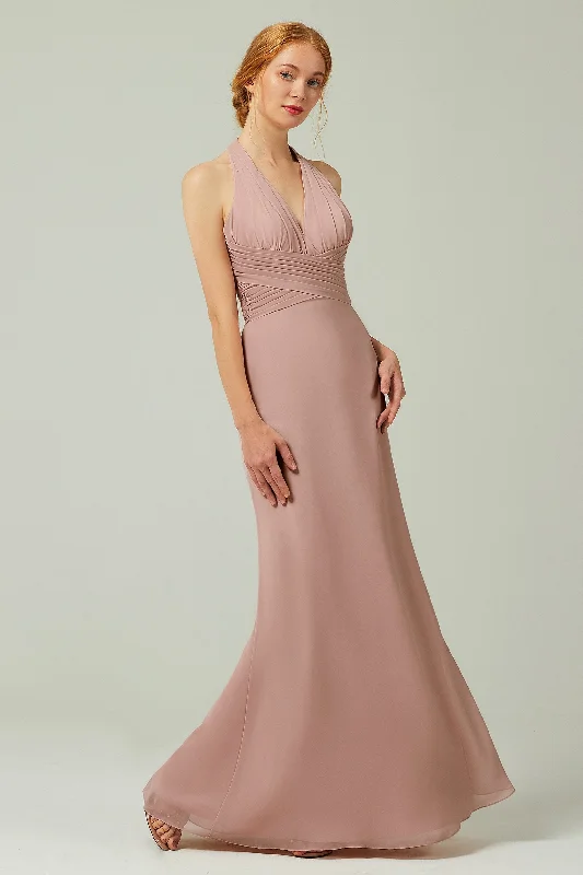 Subtle Shine Dress Sheath-Column Floor Length Chiffon Bridesmaid Dress CB0306