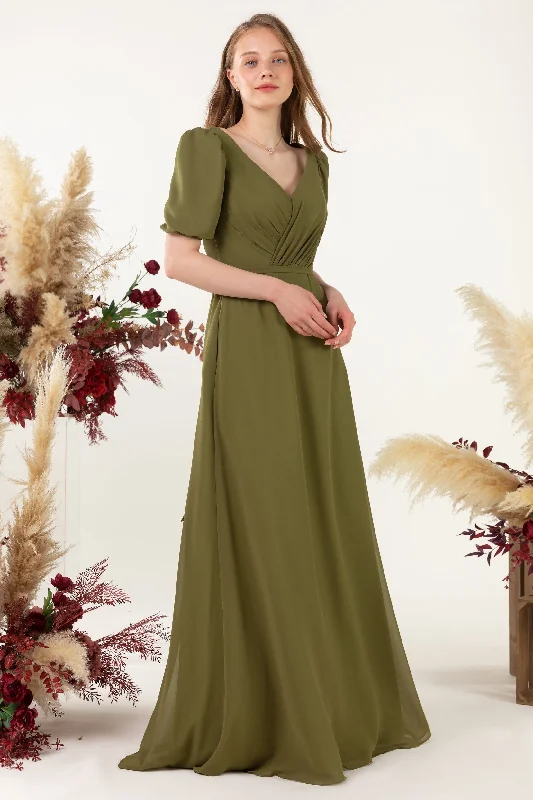 Elegant Evening Dress Sheath-Column Floor Length Chiffon Bridesmaid Dress CB0475