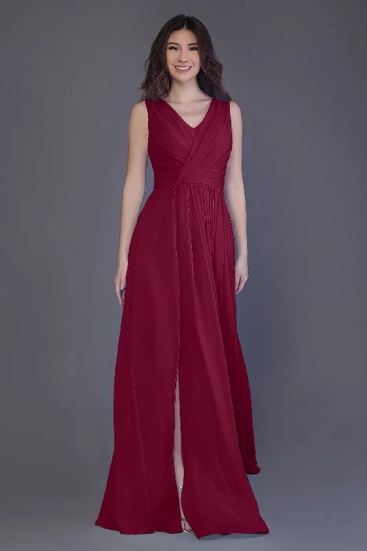 Maxi Formal Dress Sheath-Column Floor Length Chiffon Bridesmaid Dress PR3499