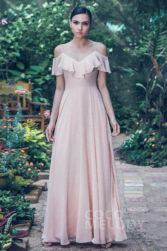 Asymmetrical Gown Sheath-Column Floor Length Chiffon Bridesmaid Dress PR3570