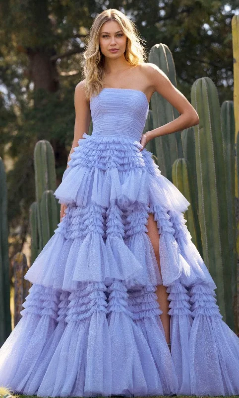 Luxe Embroidered Gown Sherri Hill 55677 - Tiered Prom Dress with Slit