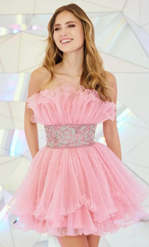 Off-Shoulder Gown Sherri Hill 55723 - Pleated Organza Short Waisted Dress