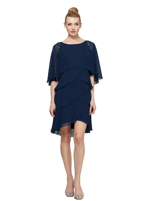 One-Shoulder Gown SL Fashions 114275 Short Formal Dress Mother of the Bride