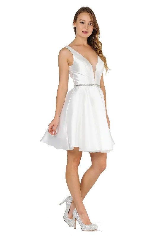 Prom Dress Short Illusion V-Neck Mikado Dress by Poly USA 7894