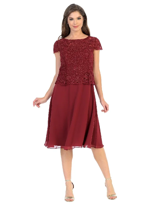 Formal Red Dress Short Sleeve Mother of the Bride Cocktail Dress