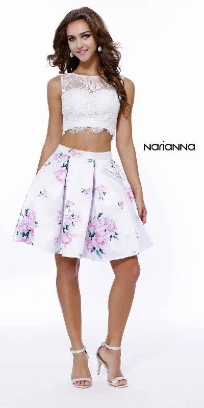 Classic Evening Dress Two Piece Floral Print Prom Short Dress Ivory/Pink