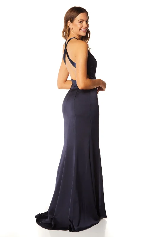 Winter Ball Gown Shoshana High Neck Maxi Dress with Asymmetrical Cross Back