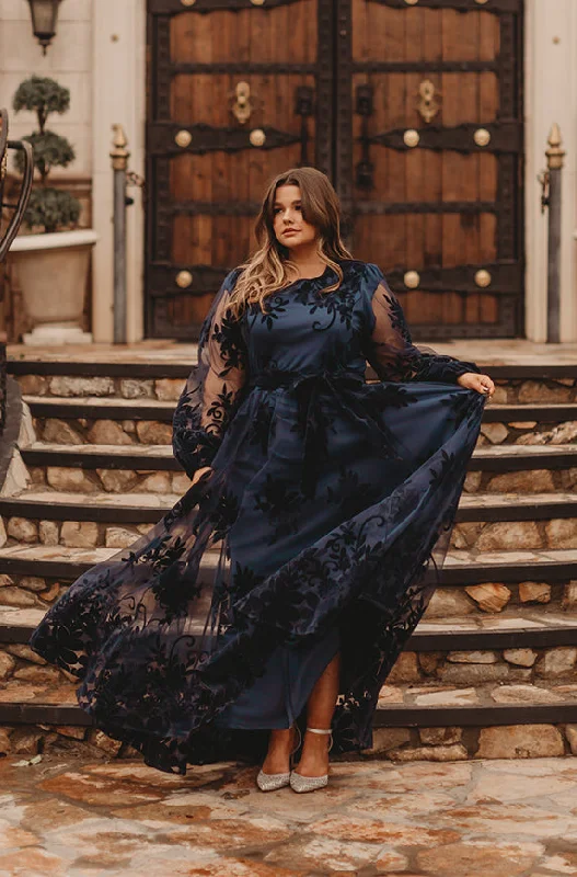 Illusion Neckline Dress Skye Navy Floral Maxi - DM Exclusive - Restocked - Maternity Friendly