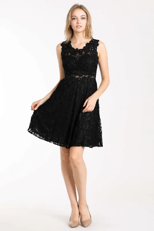 Embellished Dress Cinderella Divine CF175 Short Black Lace Homecoming Prom Dress