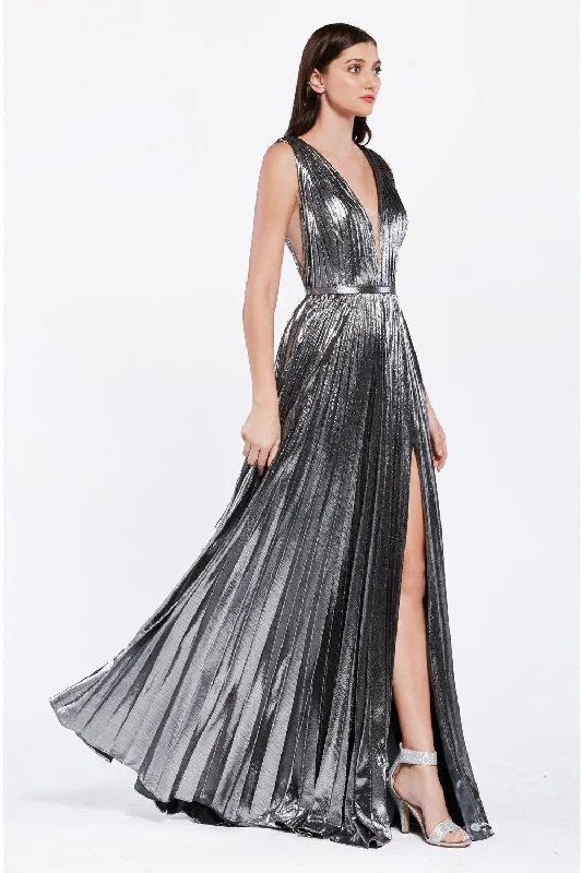 Classic Gown Cinderella Divine CJ529 Metallic Long Prom Dress Evening Gown