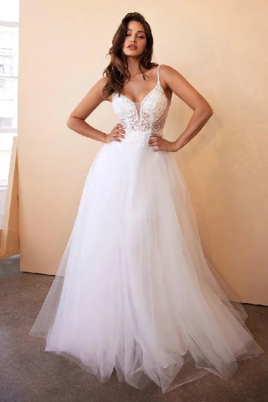 Subtle Shine Dress Cinderella Divine CD0195W Sleeveless Tulle A-Line Wedding Gown