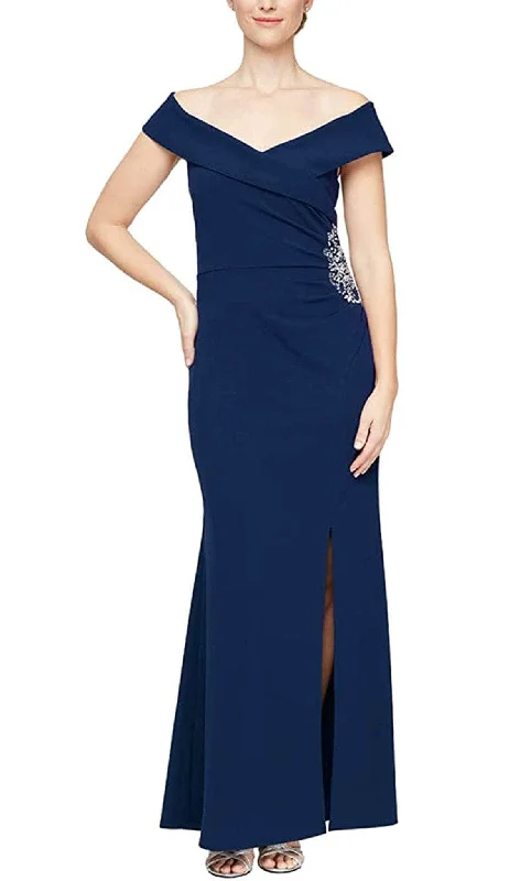 Beaded Evening Dress SLNY 9137212 - Cap Sleeve Ruched Evening Dress
