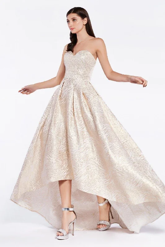 Lace Sleeves Dress Cinderella Divine CD5134 Strapless Long Prom Dress Evening Gown
