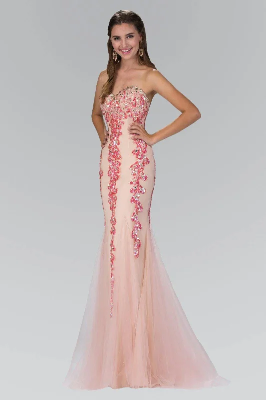 Bold Print Formal Dress Long Prom Dress Accented with Sequin and Tulle Overlay