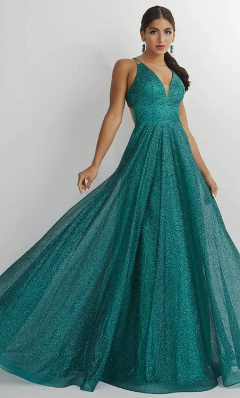 Pearl Embellished Gown Studio 17 Prom 12895 - Glittered Plunging V-Neck Prom Gown