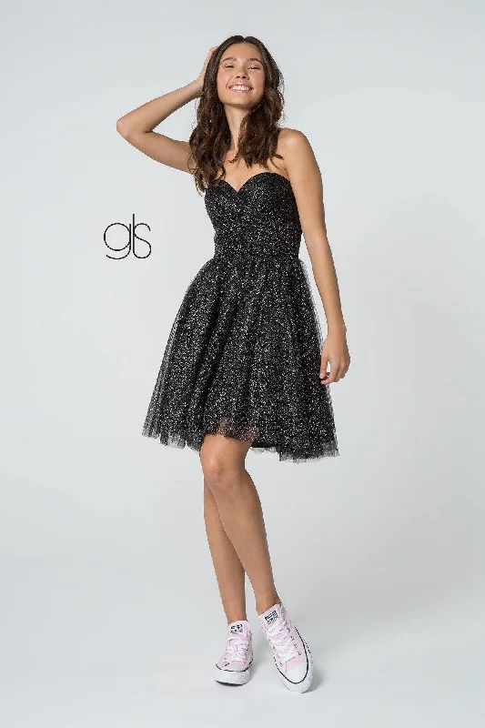 Cocktail Dress Sweetheart Neckline Multi-Layered Glitter Mesh Short Dress