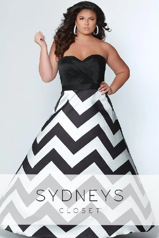 Draped Formal Dress Sydneys Closet Long Chevron Print A-Line Skirt Plus Size Prom Dress