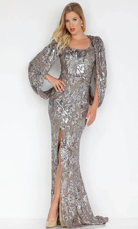 One-Shoulder Gown Terani Couture 231M0356 - Modified Sleeve Floral Sequined Gown