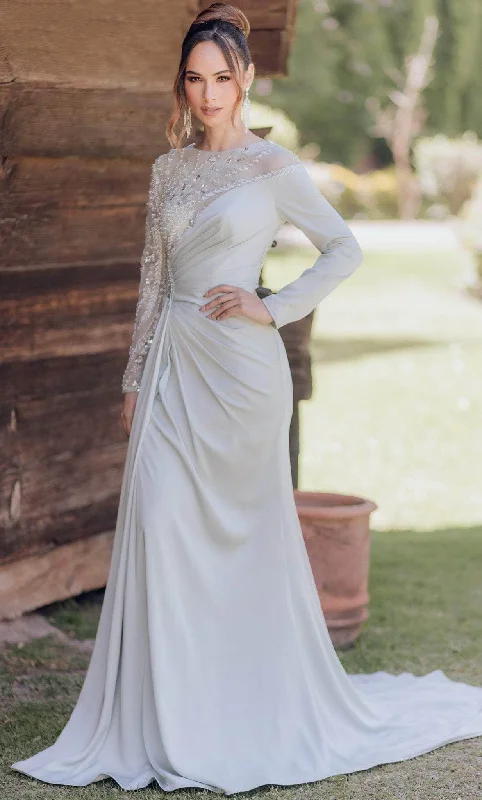 Asymmetrical Gown Terani Couture 232E1335 - Embellished Long Sleeve Evening Dress