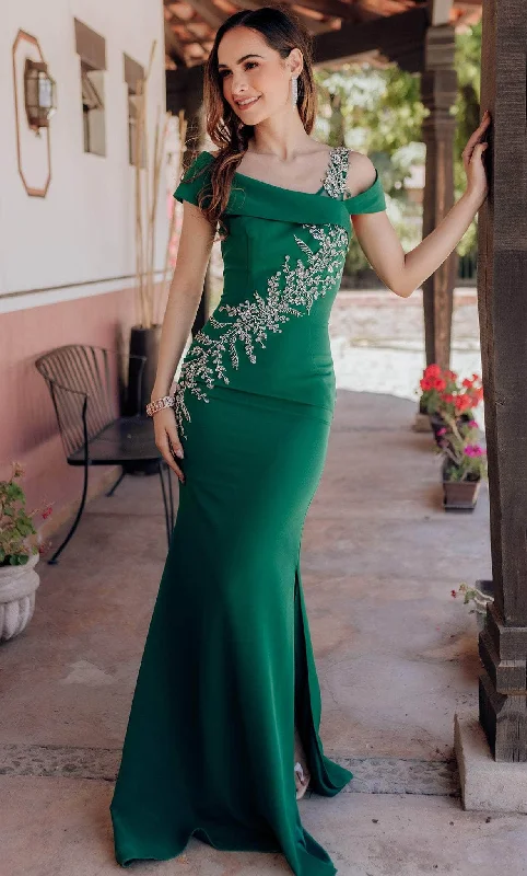 Ruffled Dress Terani Couture 232M1549 - Off Shoulder Beaded Formal Gown