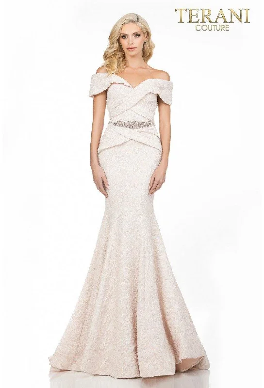 Mermaid Gown Terani Couture 1812M6657 Long Off The Shoulder Evening Gown