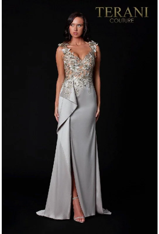 Sweetheart Neckline Dress Terani Couture 2111E4751 Evening Dress With Sheer Embellished Top