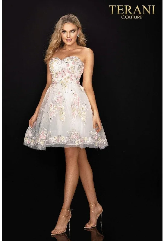 One-Shoulder Gown Terani Couture 2011P1025 Floral Prom Short Dress