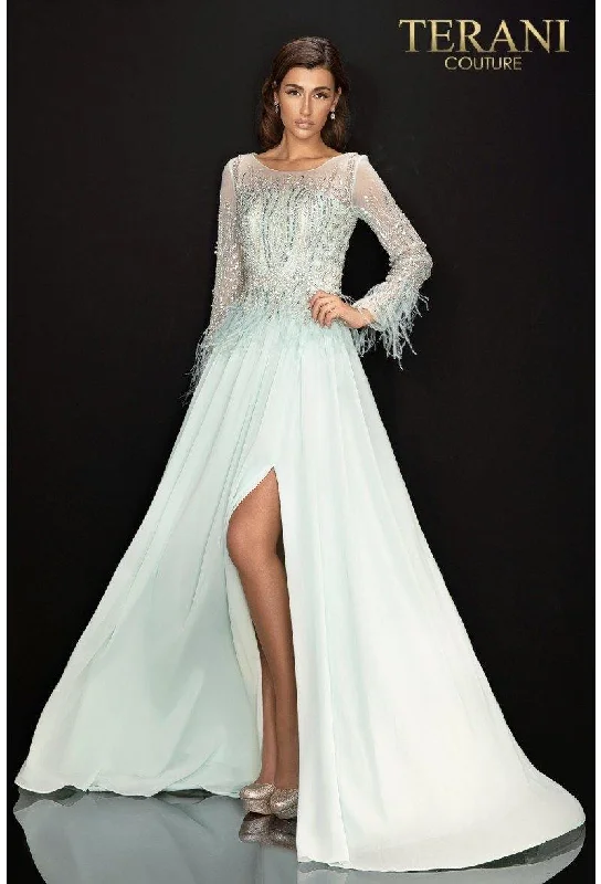 Sequin Gown Terani Couture 2011M2163 Long Sleeve Formal Gown