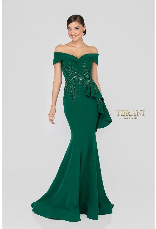 Taffeta Dress Terani Couture 1911M9339 Long Off Shoulder Prom Dress