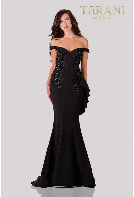 Show-Stopping Evening Gown Terani Couture 2111E4732 Off Shoulder Long Evening Dress