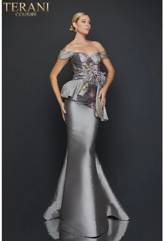 Bold Red Dress Terani Couture 2011E2425 Off Shoulder Long Gown