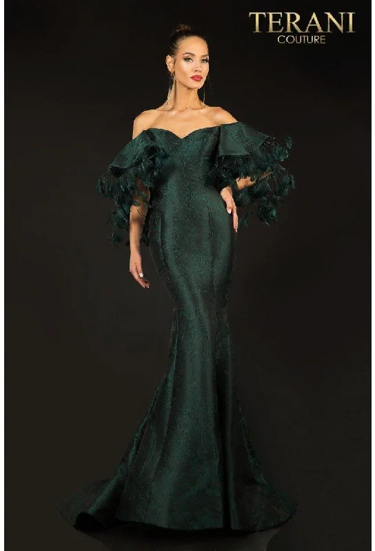 Bold Print Formal Dress Terani Couture 2021E2796 Off Shoulder Long Evening Gown