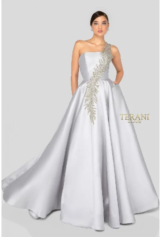 Lace Dress Terani Couture 1912E9202 One Shoulder Long Ball Gown