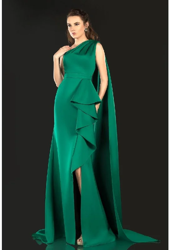 Ruched Velvet Dress Terani Couture 2021E2839 One Shoulder Long Evening Gown