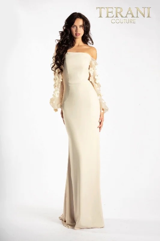 Statement Sleeve Dress Terani Couture 1911E9128 Sand 4 Sale