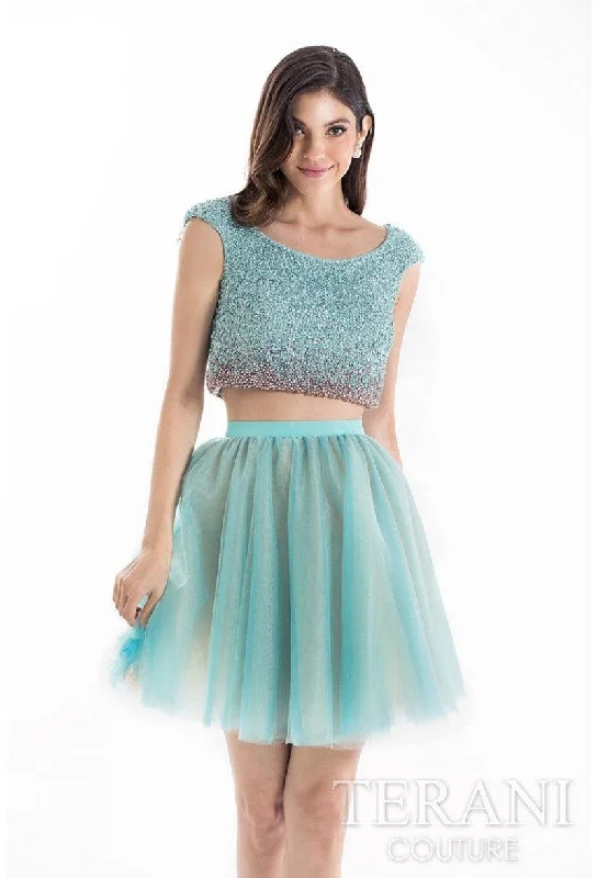 Pearl Embellished Gown Terani Couture 1521H0100A Two Piece Short Prom Dress