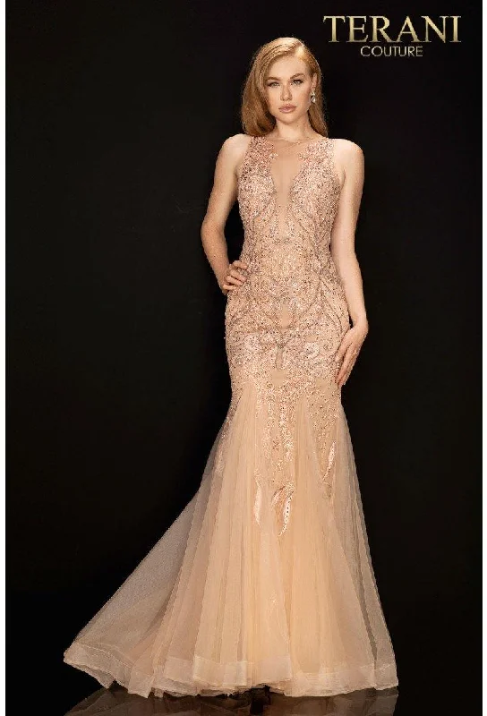 Minimalist Gown Terani Couture 2011P1452 Sleeveless Illusion Long Prom Dress