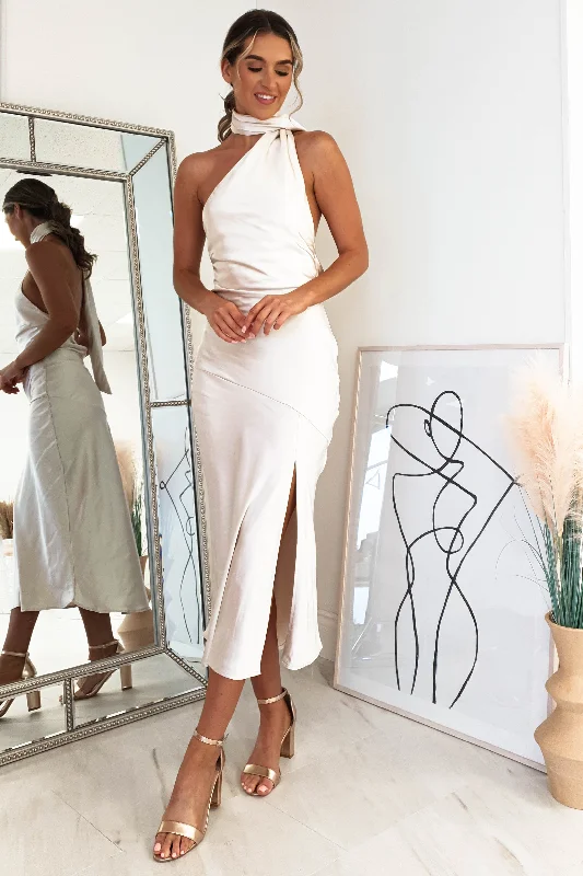 Floor-Sweeping Gown Thalia Soft Satin Midi Dress | Champagne