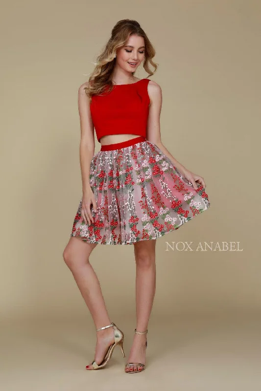 Bodycon Gown Short Two Piece Homecoming Beautiful Floral Dress Red