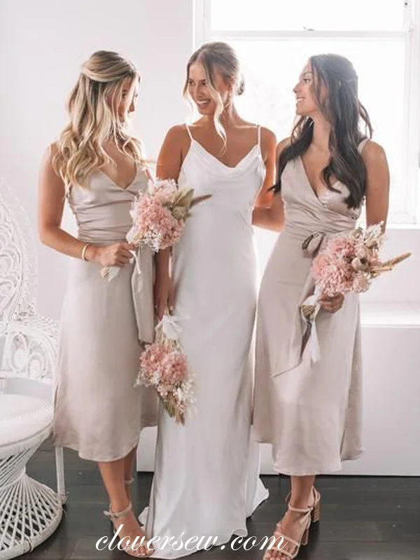Statement Chiffon Dress V-neck Spaghetti Strap Column Ankle Length Bridesmaid dresses, CB0293