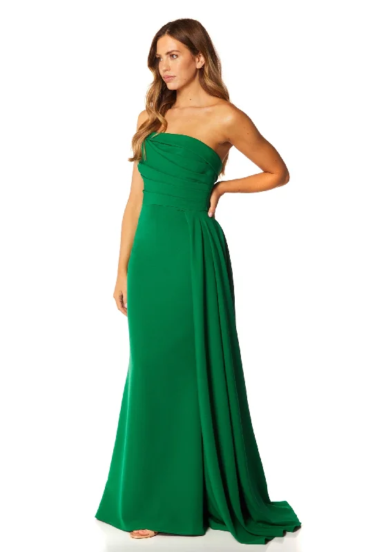 Modest Formal Dress Zo Strapless Maxi Dress with Pleated Side Skirt Drape