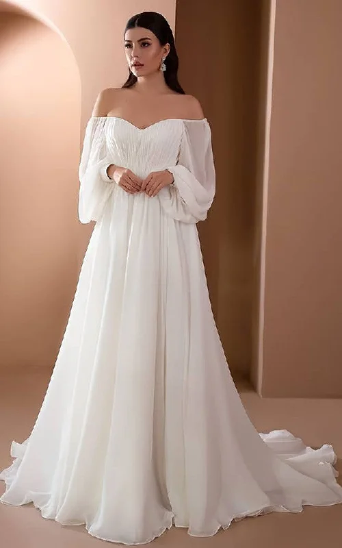 Pearl Embellished Gown 2023 A-Line Chiffon 3/4 Length Sleeve Wedding Dress Country Garden Floor-length Sweep Train Off-the-shoulder-716814 Pearl Embellished Gown 2023 A-Line Chiffon 3/4 Length Sleeve Wedding Dress Country Garden Floor-length Sweep Train Off-the-shoulder-716814